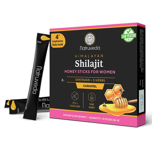 Shilajit Honey Sticks for Women, 12 Sticks – Caramel | 300 Mg Himalayan Shilajit Resin + Shatavari & 5 Ayurvedic Herbs | Lab Tested | Energy & Hormonal Balance Support