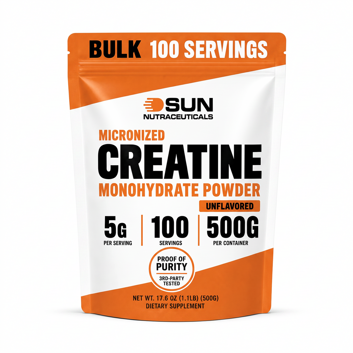 Micronized Creatine Monohydrate Powder — Unflavored, 500g
