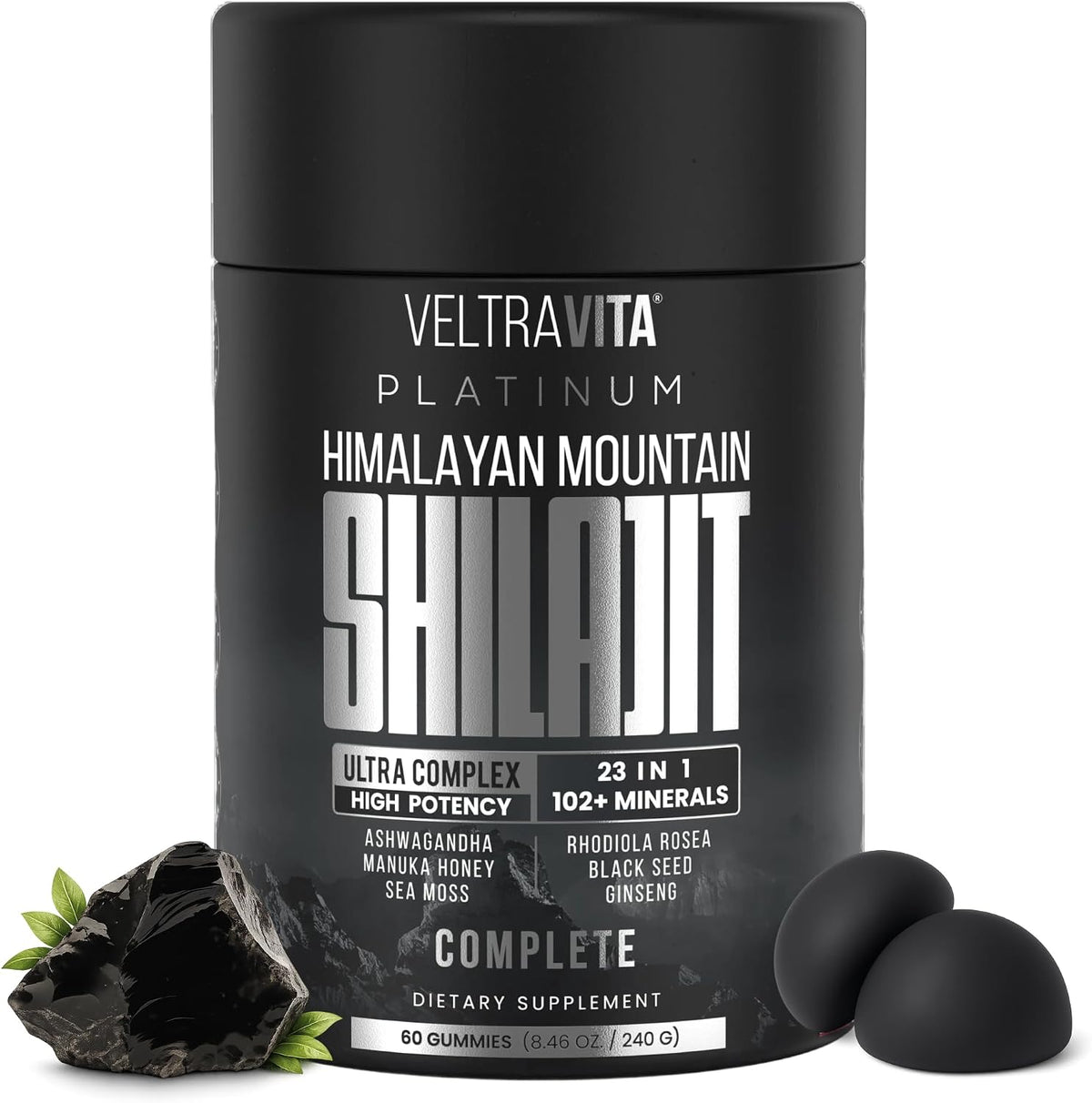 Himalayan Shilajit Gummies, 23-In-1 with Sea Moss, Ashwagandha, Tongkat Ali, Black Seed Oil & Rhodiola Rosea, Lab Tested, 60 Gummies