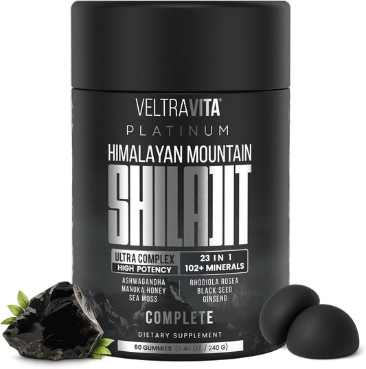 Himalayan Shilajit Gummies, 23-In-1 with Sea Moss, Ashwagandha, Tongkat Ali, Black Seed Oil & Rhodiola Rosea, Lab Tested, 60 Gummies