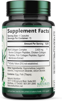 Multi Collagen Pills - Hydrolyzed Collagen Peptides Capsules for Women & Men - Types I, II, III, V, X Multi Collagen Complex - Hair, Skin & Nails Support Supplement - Bottled in the USA - 60 Capsules