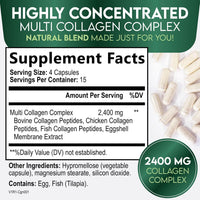 Multi Collagen Pills - Hydrolyzed Collagen Peptides Capsules for Women & Men - Types I, II, III, V, X Multi Collagen Complex - Hair, Skin & Nails Support Supplement - Bottled in the USA - 60 Capsules