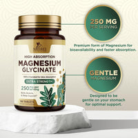 Magnesium Glycinate 250Mg per Serving - 100% Chelated Magnesium Supplement - High Absorption Mag Glycinate Supports Sleep, Heart Health, Bone, & Muscles - Gluten Free, Vegan, USA Bottled - 120 Tablets